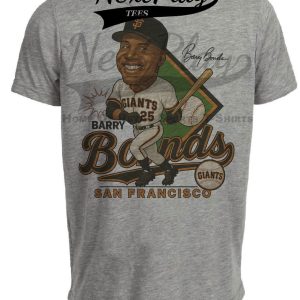 San Francisco Giants Barry Bonds Exclusive Retro Baseball Caricature 1993 Artwork Heather Gray Sublimated T-Shirt