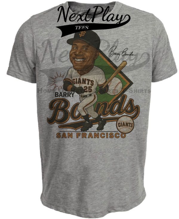 San Francisco Giants Barry Bonds Exclusive Retro Baseball Caricature 1993 Artwork Heather Gray Sublimated T-Shirt