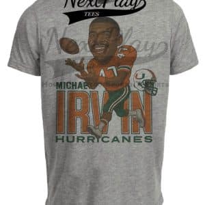 Miami Hurricanes Michael Irvin Exclusive Retro Caricature Football 1986 Artwork Heather Gray Sublimated T-Shirt