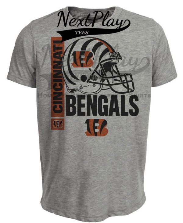 Cincinnati Bengals Exclusive Helmet Retro Football Artwork Heather Gray Sublimated T-Shirt