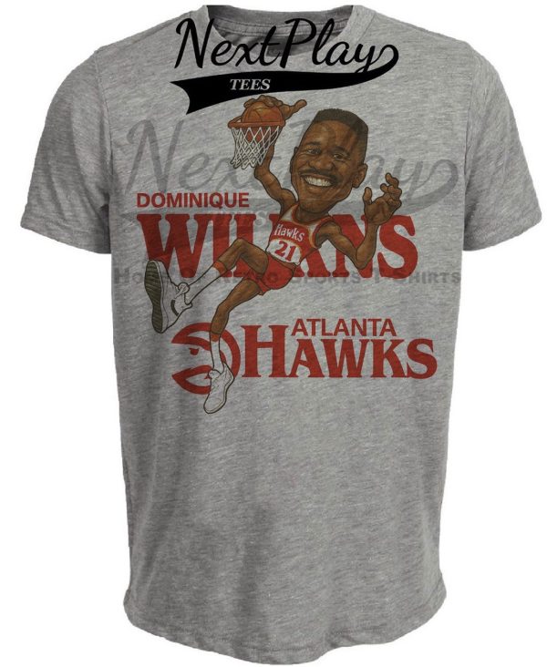 Atlanta Hawks Retro Dominique Wilkins Basketball 1987 Artwork Heather Gray Sublimated T-Shirt