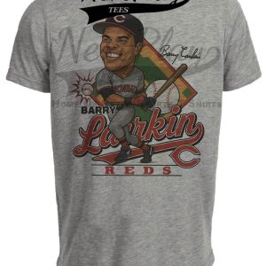 Cincinnati Reds Barry Larkin Exclusive Retro Baseball 1990 Artwork Heather Gray Sublimated T-Shirt