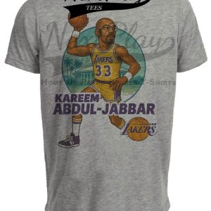 Los Angeles Lakers Kareem Abdul-Jabbar Exclusive Retro Basketball 1984 Artwork Heather Gray Sublimated T-Shirt
