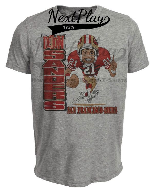 San Francisco 49ers Deion Sanders Retro Football 1994 Artwork Heather Gray Sublimated T-Shirt