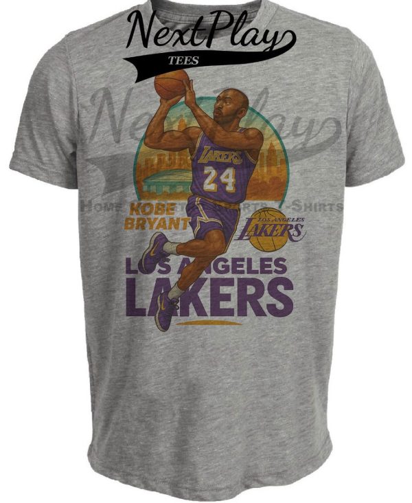 Los Angeles Lakers Kobe Bryant Exclusive Retro Basketball 1997 Artwork Heather Gray Sublimated T-Shirt