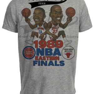 Detroit Pistons Isiah Thomas vs. Chicago Bulls Michael Jordan Eastern Finals Exclusive Retro Basketball 1989 Artwork Heather Gray Sublimated T-Shirt
