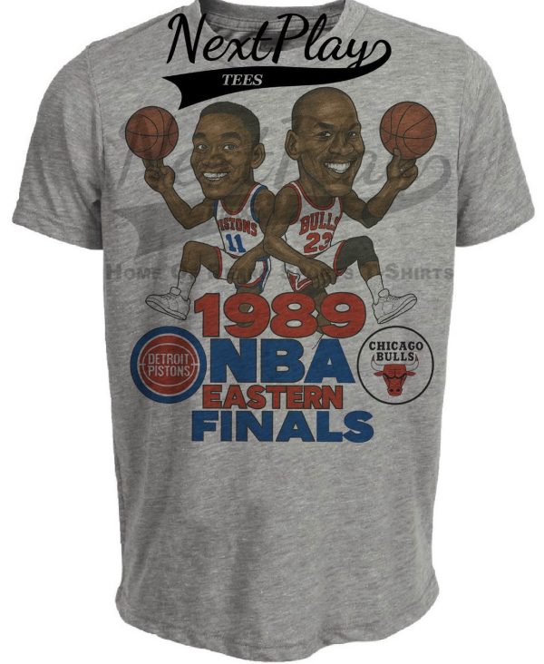 Detroit Pistons Isiah Thomas vs. Chicago Bulls Michael Jordan Eastern Finals Exclusive Retro Basketball 1989 Artwork Heather Gray Sublimated T-Shirt
