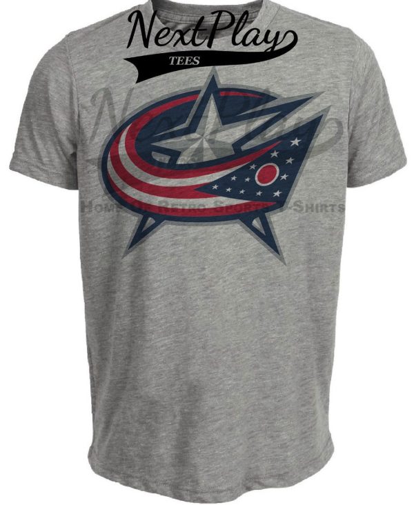 Columbus Blue Jackets Retro Hockey Star Artwork Heather Gray Sublimated T-Shirt