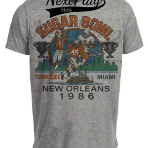 Sugar Bowl Tennessee Volunteers vs. Miami Hurricanes Retro Football 1986 Artwork Heather Gray Sublimated T-Shirt
