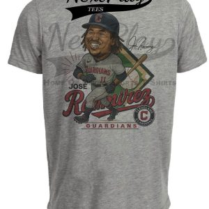 Cleveland Indians Jose Ramirez Exclusive Retro Baseball Caricature Artwork Heather Gray Sublimated T-Shirt