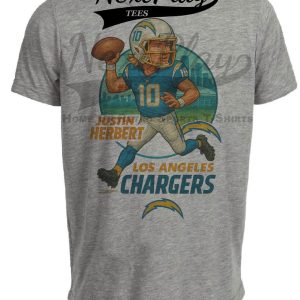 Los Angeles Chargers Justin Herbert Exclusive Retro Football City Artwork Heather Gray Sublimated T-Shirt