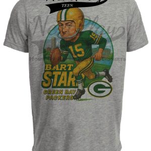 Green Bay Packers Bart Starr Exclusive Retro Football City Artwork Heather Gray Sublimated T-Shirt