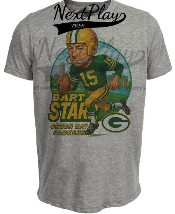 Green Bay Packers Bart Starr Exclusive Retro Football City Artwork Heather Gray Sublimated T-Shirt