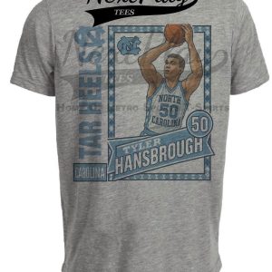 North Carolina Tar Heels Tyler Hansbrough Retro Basketball Artwork Heather Gray Sublimated T-Shirt