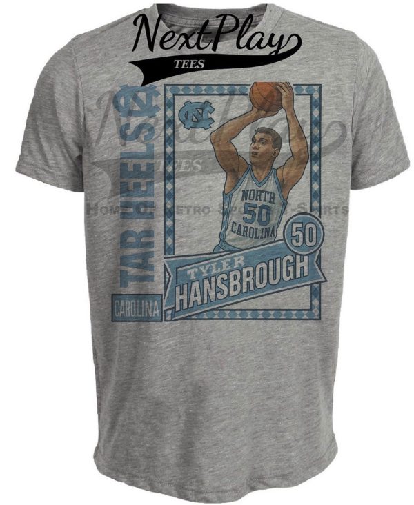 North Carolina Tar Heels Tyler Hansbrough Retro Basketball Artwork Heather Gray Sublimated T-Shirt