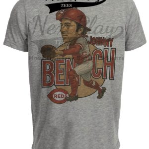 Cincinnati Reds Johnny Bench Exclusive Retro Baseball 1983 Artwork Heather Gray Sublimated T-Shirt