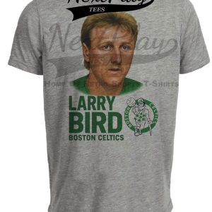 Boston Celtics Larry Bird Retro Basketball 1991 Artwork Heather Gray Sublimated T-Shirt