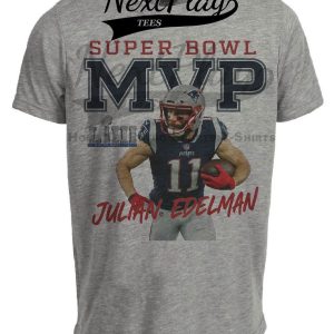 New England Patriots Julian Edelman Super Bowl LIII MVP Retro Football Artwork Heather Gray Sublimated T-Shirt