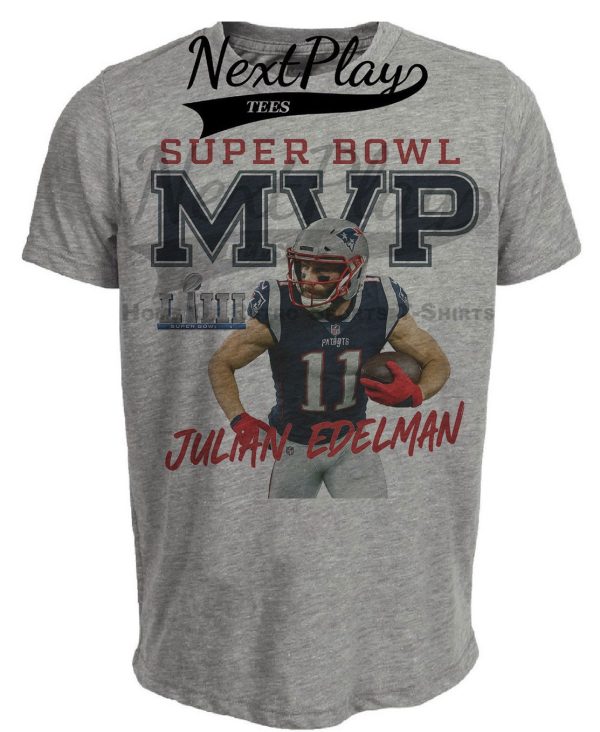New England Patriots Julian Edelman Super Bowl LIII MVP Retro Football Artwork Heather Gray Sublimated T-Shirt
