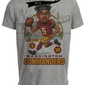 Washington Commanders Jayden McDaniels Exclusive Retro Football City Artwork Heather Gray Sublimated T-Shirt