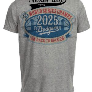 Los Angeles Dodgers Back to Back World Series Champs Retro Baseball Artwork Heather Gray Sublimated T-Shirt