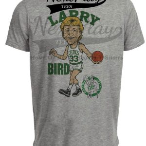 Boston Celtics Larry Bird Basketball 1986 Artwork Heather Gray Sublimated T-Shirt