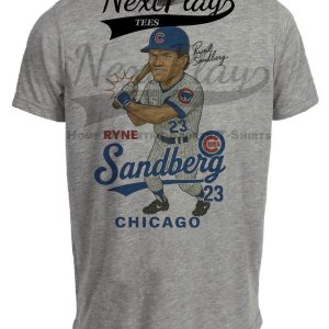 Chicago Cubs Legend Ryne Sandberg Retro Baseball 1991 Artwork Heather Gray Sublimated T-Shirt
