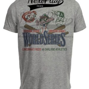 Cincinnati Reds vs. Oakland Athletics A’s World Series Retro Baseball 1990 Artwork Heather Gray Sublimated T-Shirt
