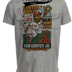 Cincinnati Reds Ken Griffey Jr. Centerfield Exclusive Retro Baseball Artwork Heather Gray Sublimated T-Shirt