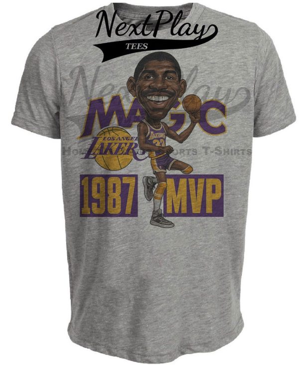 Los Angeles Lakers Magic Johnson MVP Retro Basketball 1987 Artwork Heather Gray Sublimated T-Shirt