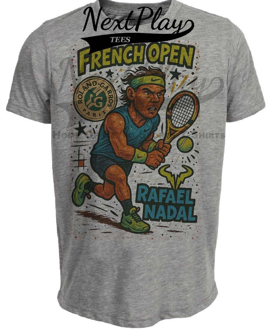 Rafael Nadal French Open Legend Exclusive Retro Tennis Artwork Heather Gray Sublimated T-Shirt