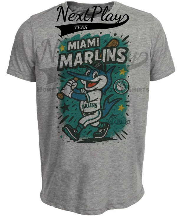 Miami Marlins Graffiti Exclusive Retro Baseball Artwork Heather Gray Sublimated T-Shirt