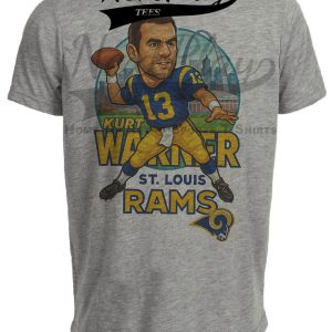 St. Louis Rams Kurt Warner Exclusive Retro Football City Artwork Heather Gray Sublimated T-Shirt