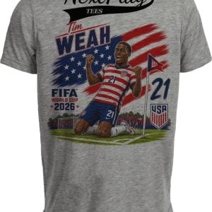 USA Tim Weah World Cup Soccer Caricature Gray Sublimated T-Shirt
