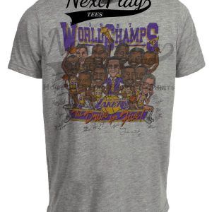 Los Angeles Lakers Retro World Champs Magic Kareem Basketball 1987 Artwork Heather Gray Sublimated T-Shirt