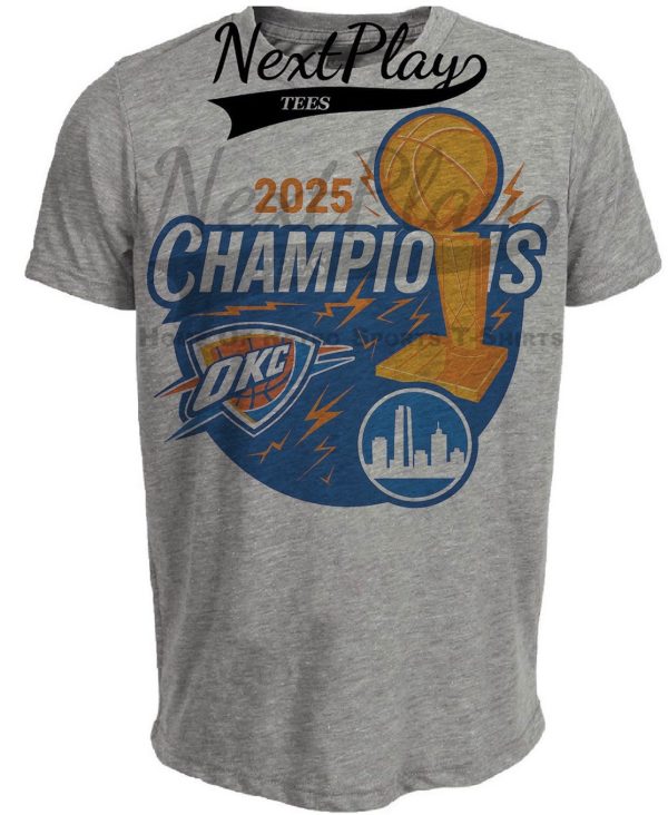 Oklahoma City Thunder The Finals Champions Exclusive Retro Basketball Skyline Artwork Heather Gray Sublimated T-Shirt