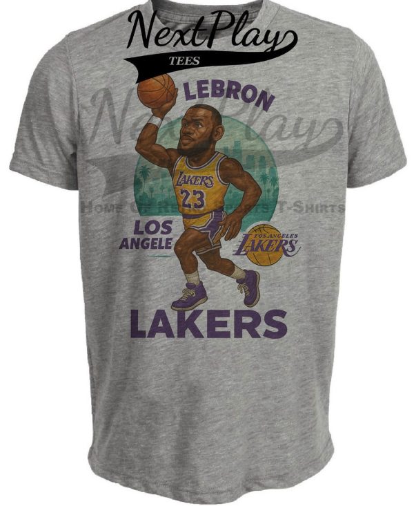 Los Angeles Lakers LeBron James Exclusive Retro Basketball 2018 Artwork Heather Gray Sublimated T-Shirt