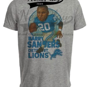 Detroit Lions Barry Sanders Exclusive Retro Football City 1991 Artwork Heather Gray Sublimated T-Shirt