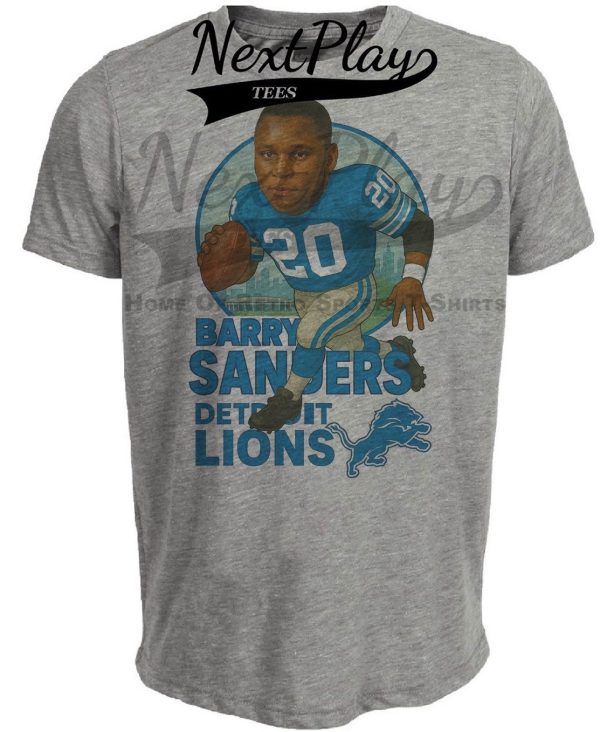 Detroit Lions Barry Sanders Exclusive Retro Football City 1991 Artwork Heather Gray Sublimated T-Shirt