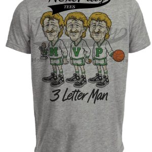 Boston Celtics Retro MVP Larry Bird Basketball 1987 Artwork Heather Gray Sublimated T-Shirt