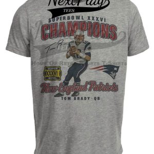 New England Patriots Tom Brady Super Bowl Champs XXXVI Retro Football Artwork Heather Gray Sublimated T-Shirt