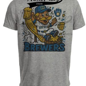 Milwaukee Brewers Bernie Exclusive Retro Baseball Artwork Heather Gray Sublimated T-Shirt
