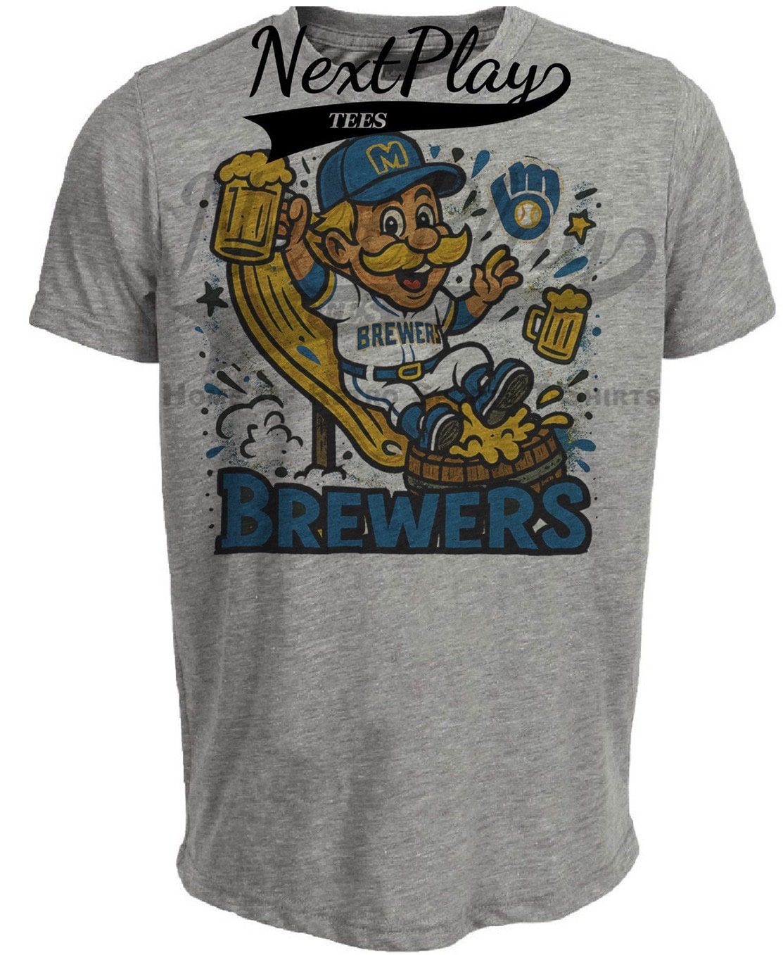 Milwaukee Brewers Bernie Exclusive Retro Baseball Artwork Heather Gray Sublimated T-Shirt
