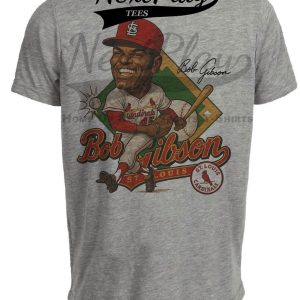 St. Louis Cardinals Bob Gibson Exclusive Retro Caricature Baseball 1964 Artwork Heather Gray Sublimated T-Shirt