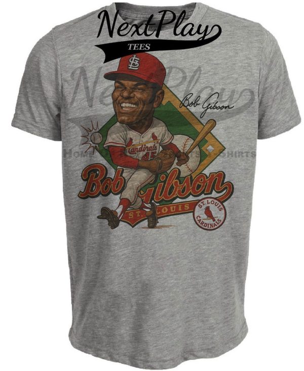 St. Louis Cardinals Bob Gibson Exclusive Retro Caricature Baseball 1964 Artwork Heather Gray Sublimated T-Shirt