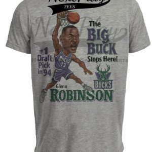 Milwaukee Bucks Glenn Robinson Retro Basketball 1994 Artwork Heather Gray Sublimated T-Shirt