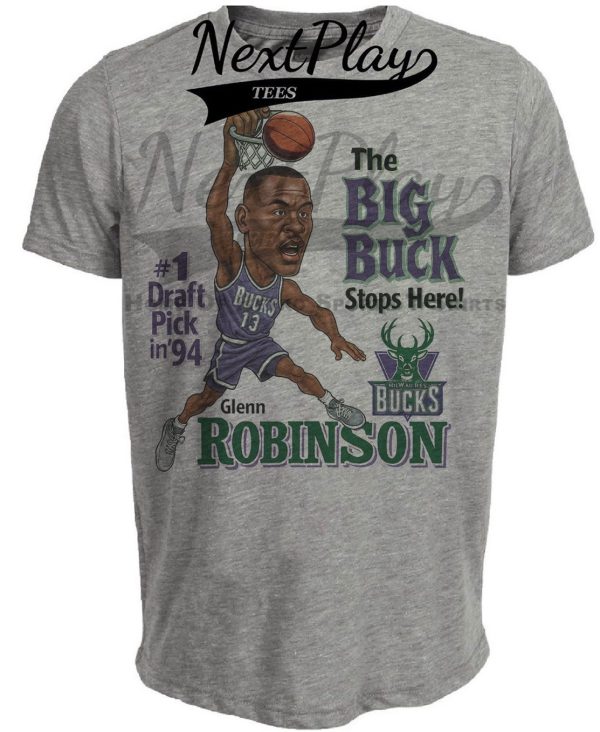 Milwaukee Bucks Glenn Robinson Retro Basketball 1994 Artwork Heather Gray Sublimated T-Shirt