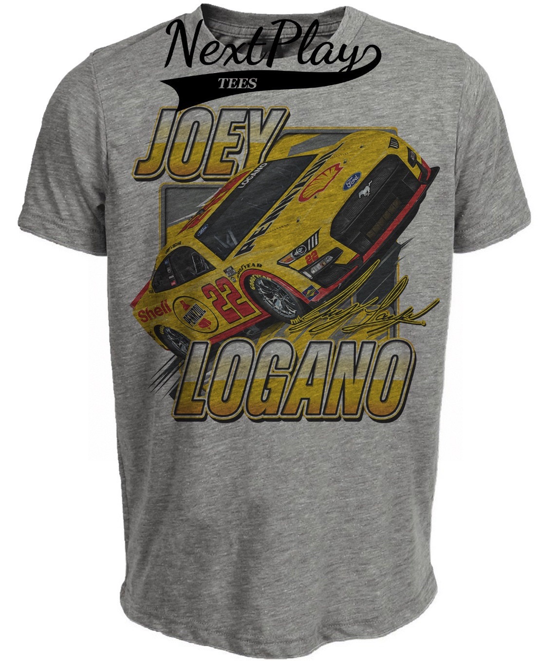 Joey Logano Race Car Driver Retro Racing Gray Sublimated T-Shirt