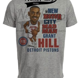 Detroit Pistons Grant Hill Retro Basketball 1995 Artwork Heather Gray Sublimated T-Shirt