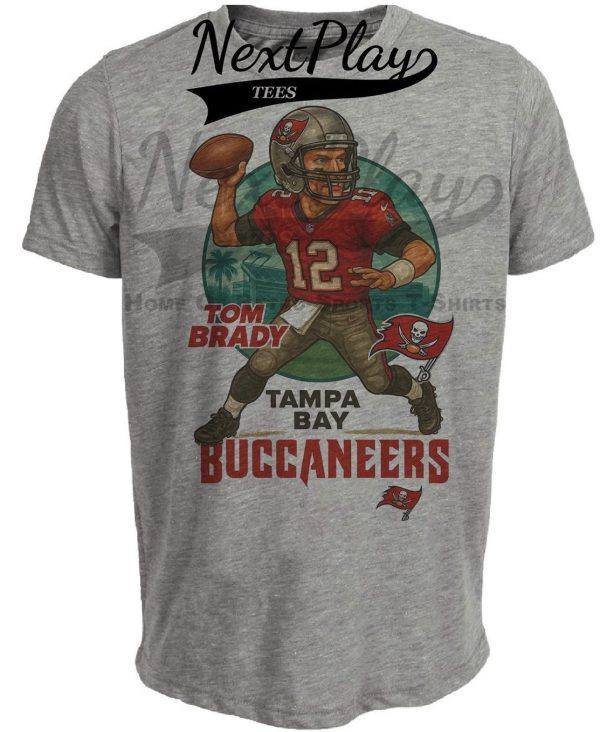Tampa Bay Buccaneers Tom Brady Exclusive Retro Football City Artwork Heather Gray Sublimated T-Shirt